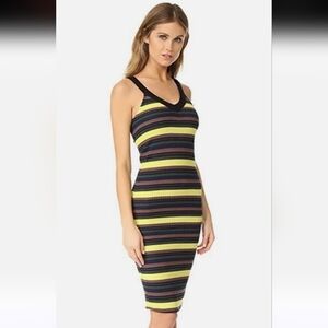 SPLENDID Ribbed Knit Bodycon Jungle Sripe V-neck Midi Dress. Size XS NWT